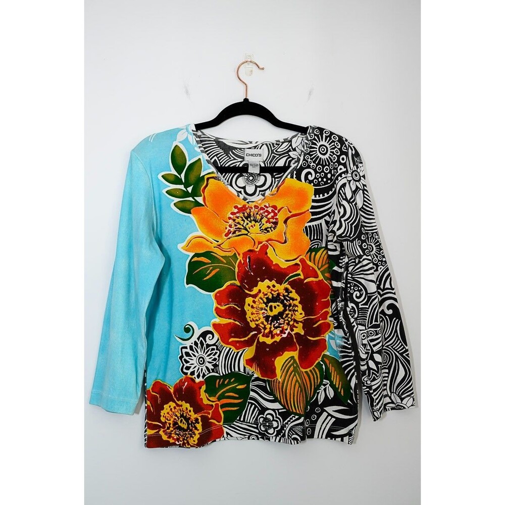 Chico's Cotton 1 S 4/6 Floral bright longsleeve Shirt